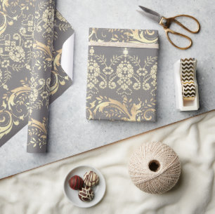 Elegant  goudgrijs demaspatroon  cadeaupapier