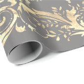 Elegant  goudgrijs demaspatroon cadeaupapier (Rol Hoek)