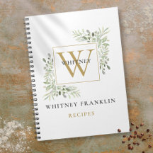Elegant goudgroen monogram recepten kookboek