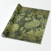 Elegant goudgroen royal damask floral cadeaupapier (Uitgerold)