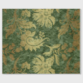 Elegant goudgroen royal damask floral cadeaupapier (Vlak)
