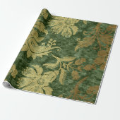 Elegant goudgroen royal damask floral cadeaupapier (Uitgerold)