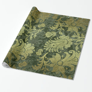 Elegant goudgroen royal damask floral cadeaupapier