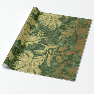 Elegant goudgroen royal damask floral cadeaupapier