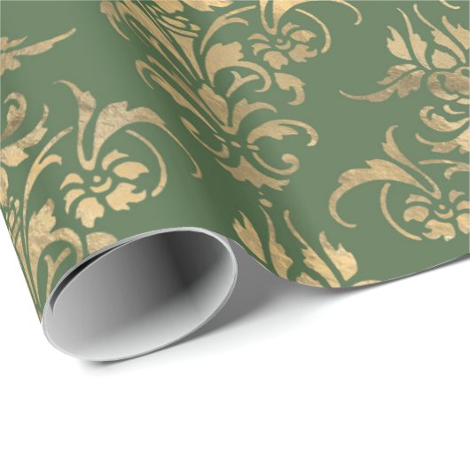 Elegant goudgroen royal damask floral cadeaupapier (Rol Hoek)