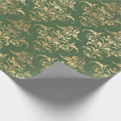 Elegant goudgroen royal damask floral cadeaupapier (Hoek)