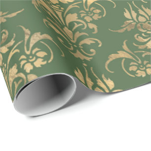 Elegant goudgroen royal damask floral cadeaupapier