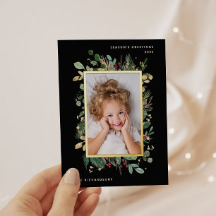 Elegant Goudgroen Zwart met foto Folie Feestdagen Briefkaart