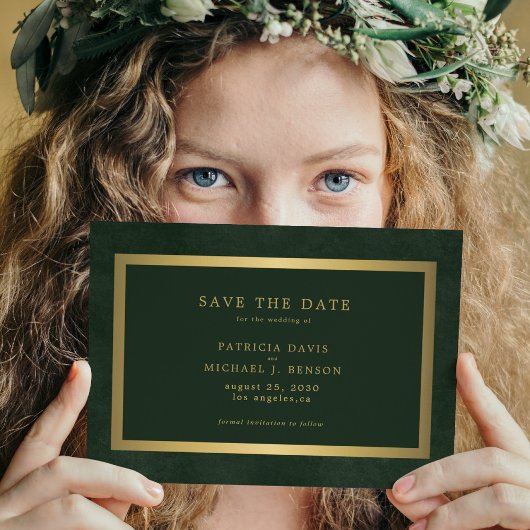 Elegant goudgroene eenvoudige typografie bruiloft save the date