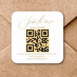 elegant goudhandschrift rsvp qr code bruiloft vierkante sticker