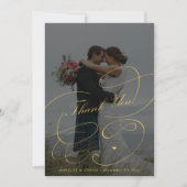 Elegant goudkalligrafie 2 foto's op de kerkbruilof bedankkaart (Voorkant)