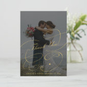 Elegant goudkalligrafie 2 foto's op de kerkbruilof bedankkaart (Staand voorkant)