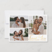 elegant goudkalligrafie bruiloft 3 fotocollage bedankkaart (Voorkant)