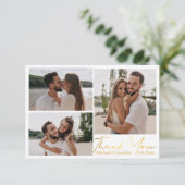 elegant goudkalligrafie bruiloft 3 fotocollage bedankkaart (Staand voorkant)