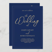 Elegant goudkalligrafie en marinescheepvaart in éé kaart (Voorkant / Achterkant)