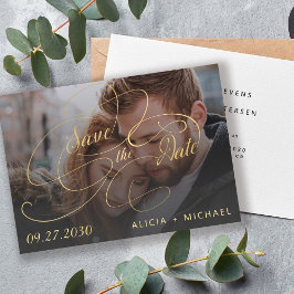 Elegant goudkalligrafie, foto bruiloft save the date