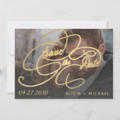 Elegant goudkalligrafie, foto bruiloft save the date (Voorkant)