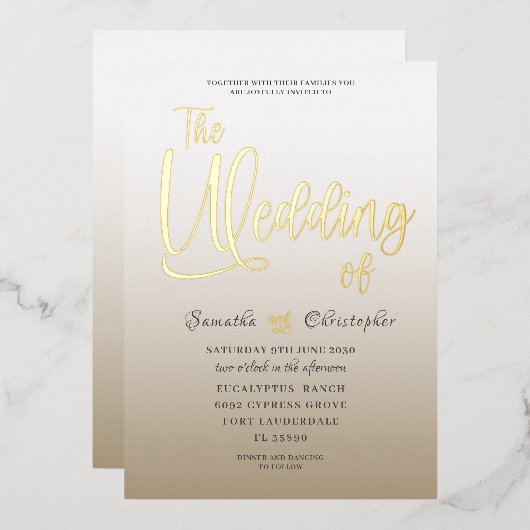 Elegant goudkalligrafie Het huwelijk van Folie Uitnodiging (Voorkant / Achterkant)