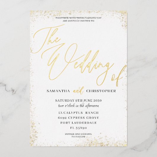 Elegant goudkalligrafie Het huwelijk van Folie Uitnodiging (Voorkant)