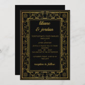 Elegant goudkalligrafie zwarte bruiloft kaart (Voorkant / Achterkant)