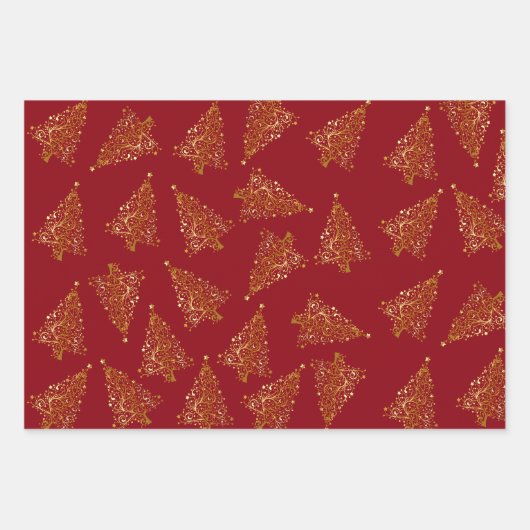 Elegant goudkerstboompatroon inpakpapier vel (Voorkant 3)