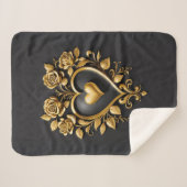 Elegant goudkleurig hart met bloeiende rozen sherpa deken (Voorkant (horizontaal))