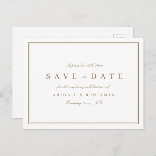 Elegant goudkleurig minimalistisch sparen de datum aankondigingskaart (Voorkant / Achterkant)