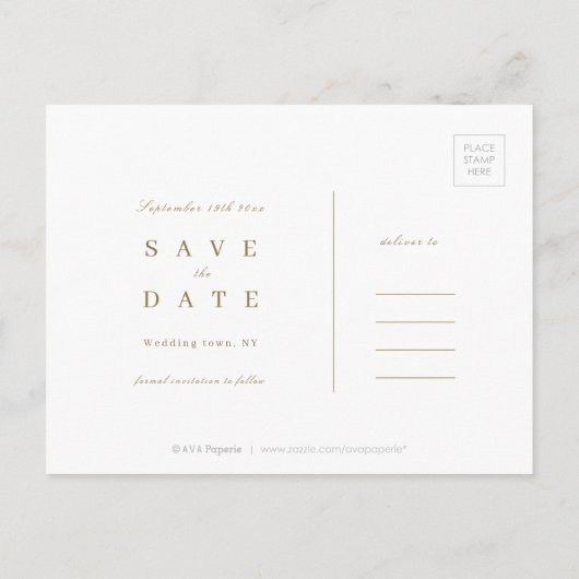 Elegant goudkleurig minimalistisch sparen de datum aankondigingskaart (Achterkant)