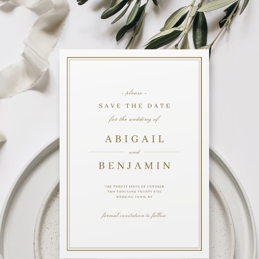Elegant goudkleurig minimalistisch sparen de datum save the date