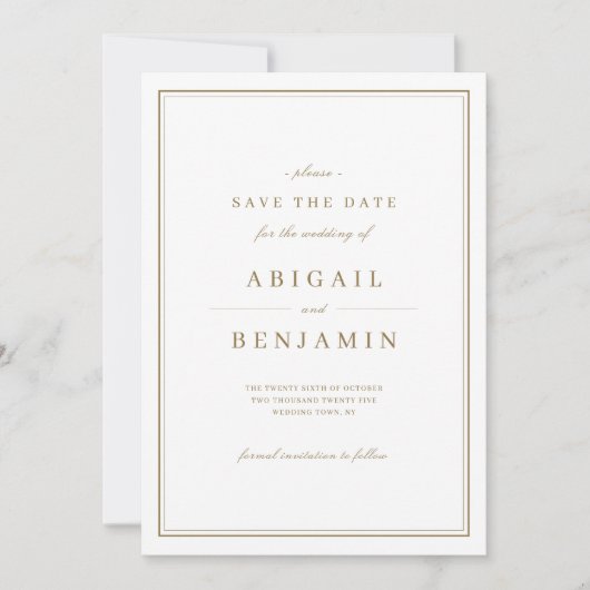 Elegant goudkleurig minimalistisch sparen de datum save the date (Voorkant)