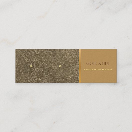 Elegant goudlederbedden oorringen mini visitekaartje (Voorkant)