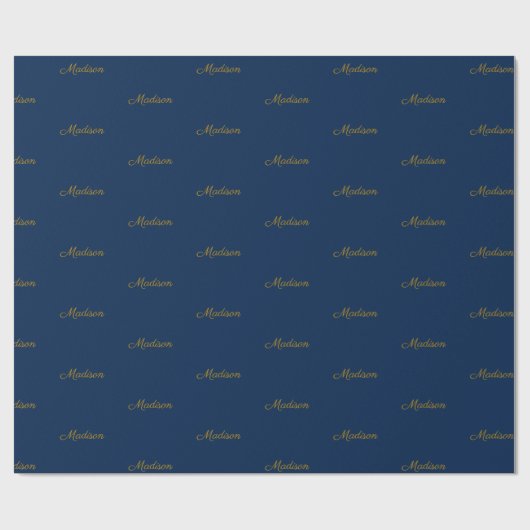 Elegant goudmarine blauw aangepast script naam ver cadeaupapier (Vlak)
