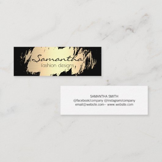 Elegant goudpenseel / zwart mini visitekaartje (Voorkant / Achterkant)