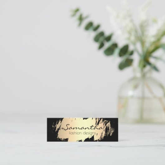 Elegant goudpenseel / zwart mini visitekaartje (Staand voorkant)