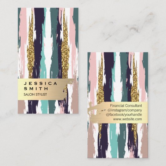 Elegant goudpenselen met kleurrijke penselen visitekaartje (Voorkant / Achterkant)