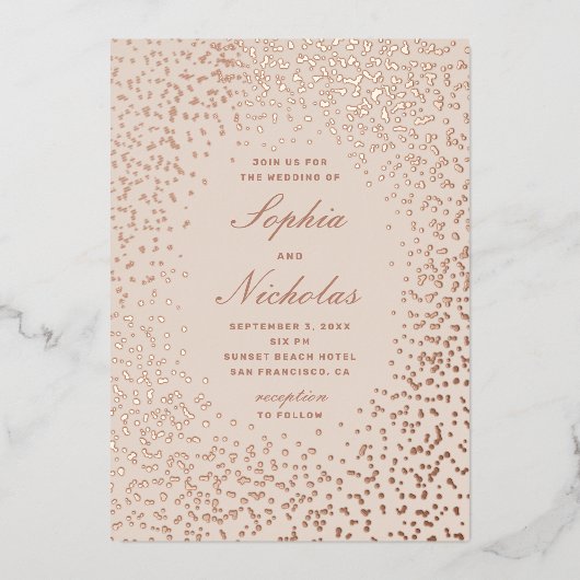Elegant goudpolka-stippen. Ivory blush bruiloft Folie Uitnodiging (Voorkant)
