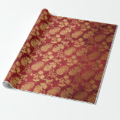 Elegant goudrood royal damask floral cadeaupapier (Uitgerold)