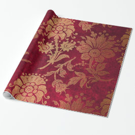 Elegant goudrood royal damask floral cadeaupapier