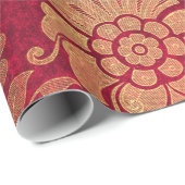 Elegant goudrood royal damask floral cadeaupapier (Rol Hoek)