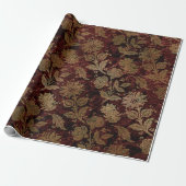 Elegant goudrood royal damask floral cadeaupapier (Uitgerold)