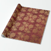 Elegant goudrood royal damask floral cadeaupapier (Uitgerold)