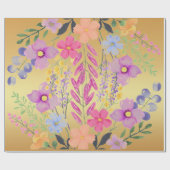 Elegant goudroze Paarse bloemeninpakpapier Cadeaupapier (Vlak)