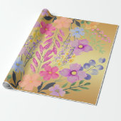 Elegant goudroze Paarse bloemeninpakpapier Cadeaupapier (Uitgerold)