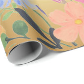 Elegant goudroze Paarse bloemeninpakpapier Cadeaupapier (Rol Hoek)