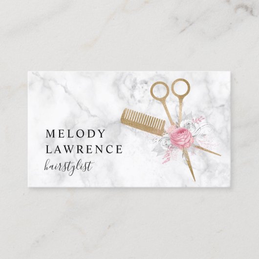 Elegant goudschaar en kam haarstylist visitekaartje (Voorkant)