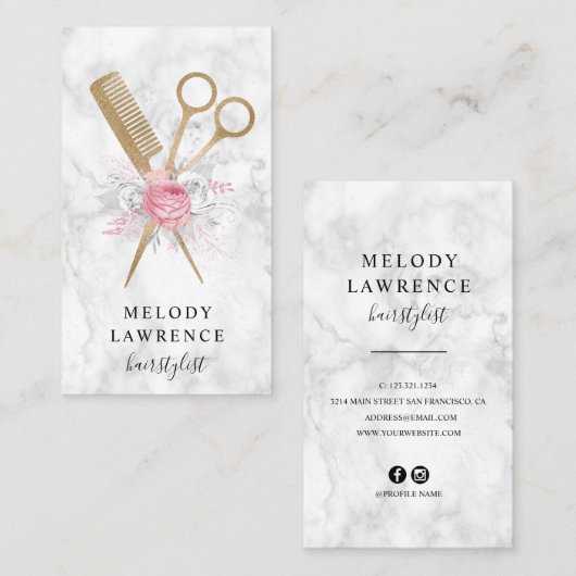 Elegant goudschaar en kam haarstylist visitekaartje (Voorkant / Achterkant)