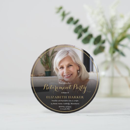 Elegant goudschrift foto pensioenfeest kaart (Staand voorkant)