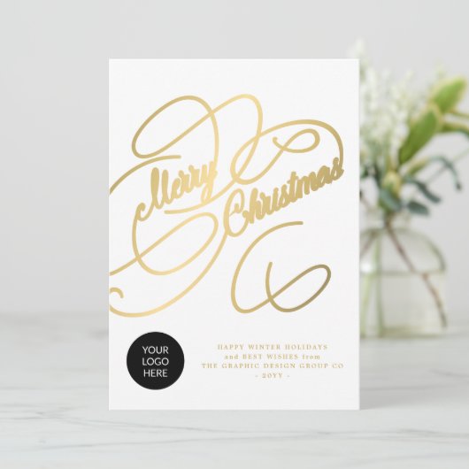 Elegant goudschrift zakelijke logo feestdagenkaart (Staand voorkant)