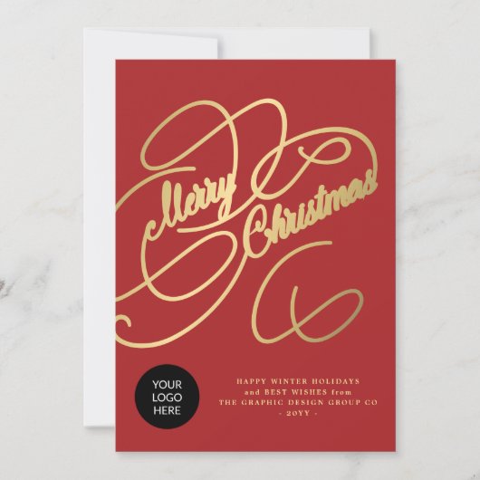 Elegant goudschrift zakelijke logo feestdagenkaart (Voorkant)