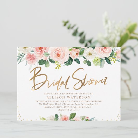 Elegant goudscript roze & blush vrijgezellenfeest kaart (Staand voorkant)